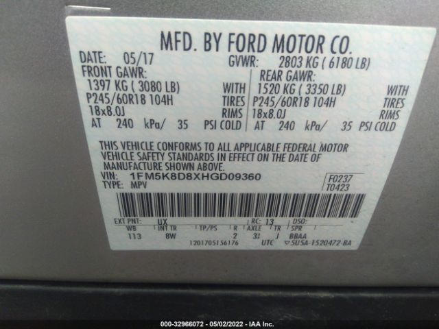 Photo 8 VIN: 1FM5K8D8XHGD09360 - FORD EXPLORER 