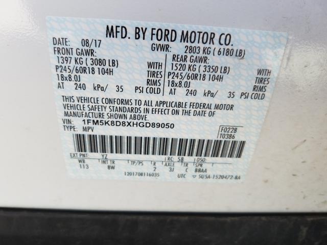 Photo 9 VIN: 1FM5K8D8XHGD89050 - FORD EXPLORER X 