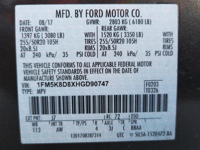 Photo 9 VIN: 1FM5K8D8XHGD90747 - FORD EXPLORER X 