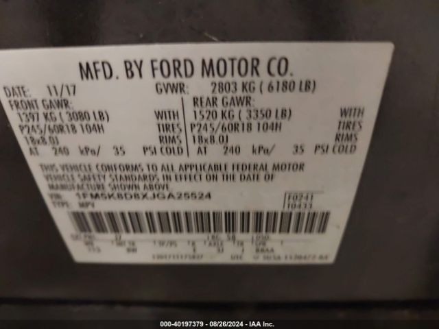 Photo 8 VIN: 1FM5K8D8XJGA25524 - FORD EXPLORER 