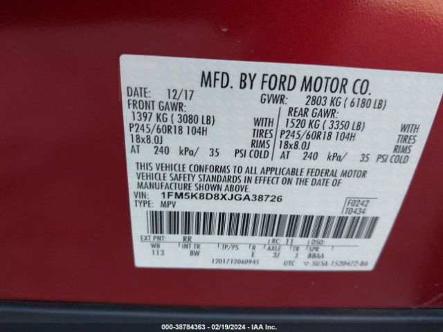 Photo 8 VIN: 1FM5K8D8XJGA38726 - FORD EXPLORER 