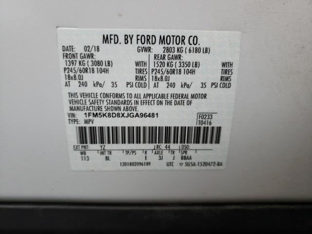 Photo 9 VIN: 1FM5K8D8XJGA96481 - FORD EXPLORER X 