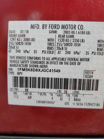 Photo 12 VIN: 1FM5K8D8XJGC41549 - FORD EXPLORER X 