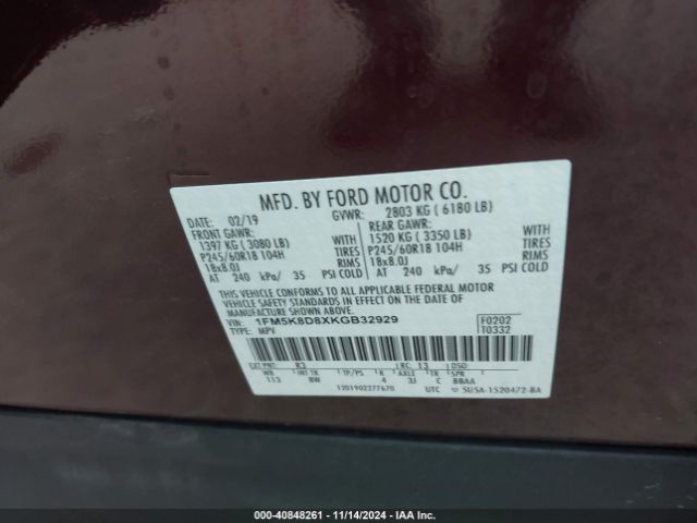 Photo 8 VIN: 1FM5K8D8XKGB32929 - FORD EXPLORER 