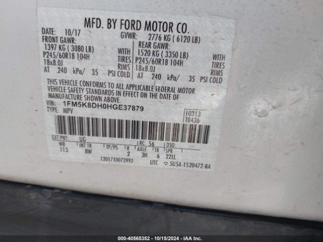 Photo 8 VIN: 1FM5K8DH0HGE37879 - FORD EXPLORER 