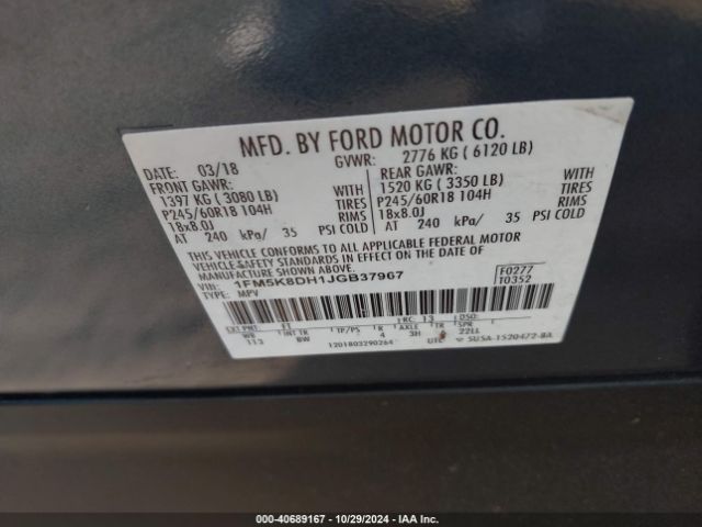 Photo 8 VIN: 1FM5K8DH1JGB37967 - FORD EXPLORER 