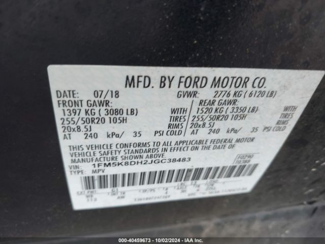 Photo 8 VIN: 1FM5K8DH2JGC38483 - FORD EXPLORER 