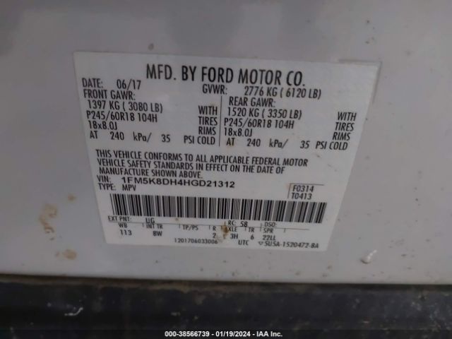 Photo 8 VIN: 1FM5K8DH4HGD21312 - FORD EXPLORER 