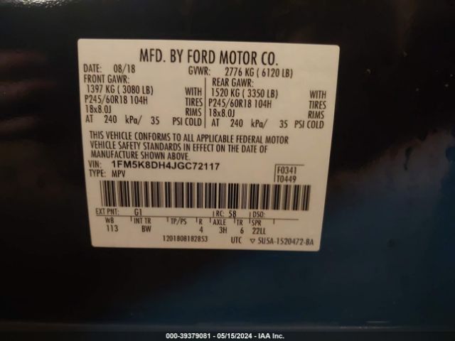 Photo 8 VIN: 1FM5K8DH4JGC72117 - FORD EXPLORER 