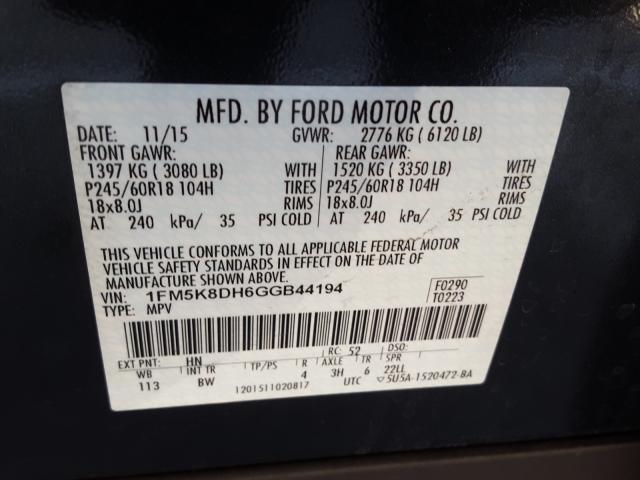 Photo 9 VIN: 1FM5K8DH6GGB44194 - FORD EXPLORER X 