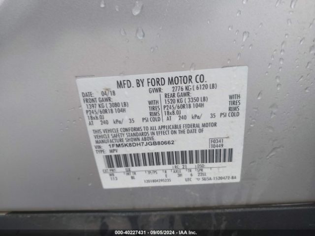 Photo 8 VIN: 1FM5K8DH7JGB80662 - FORD EXPLORER 