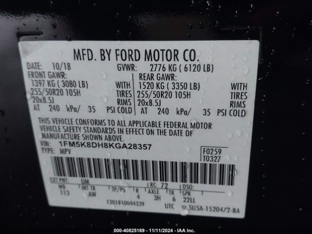 Photo 8 VIN: 1FM5K8DH8KGA28357 - FORD EXPLORER 