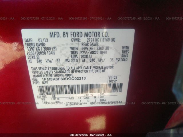 Photo 8 VIN: 1FM5K8F80DGC02213 - FORD EXPLORER L 