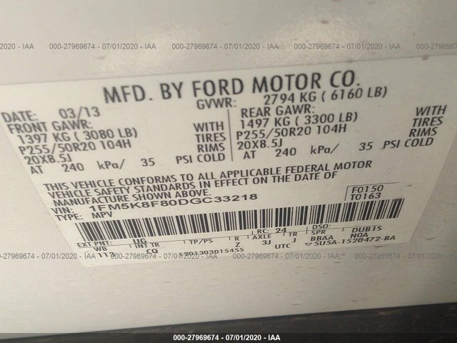 Photo 8 VIN: 1FM5K8F80DGC33218 - FORD EXPLORER 