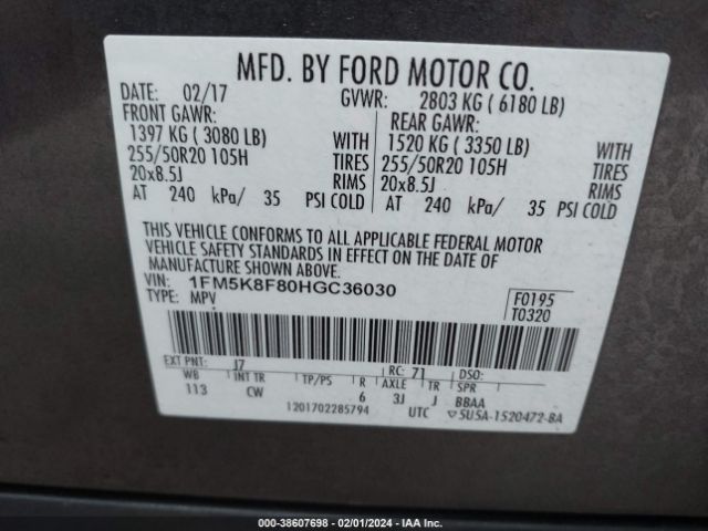 Photo 8 VIN: 1FM5K8F80HGC36030 - FORD EXPLORER 