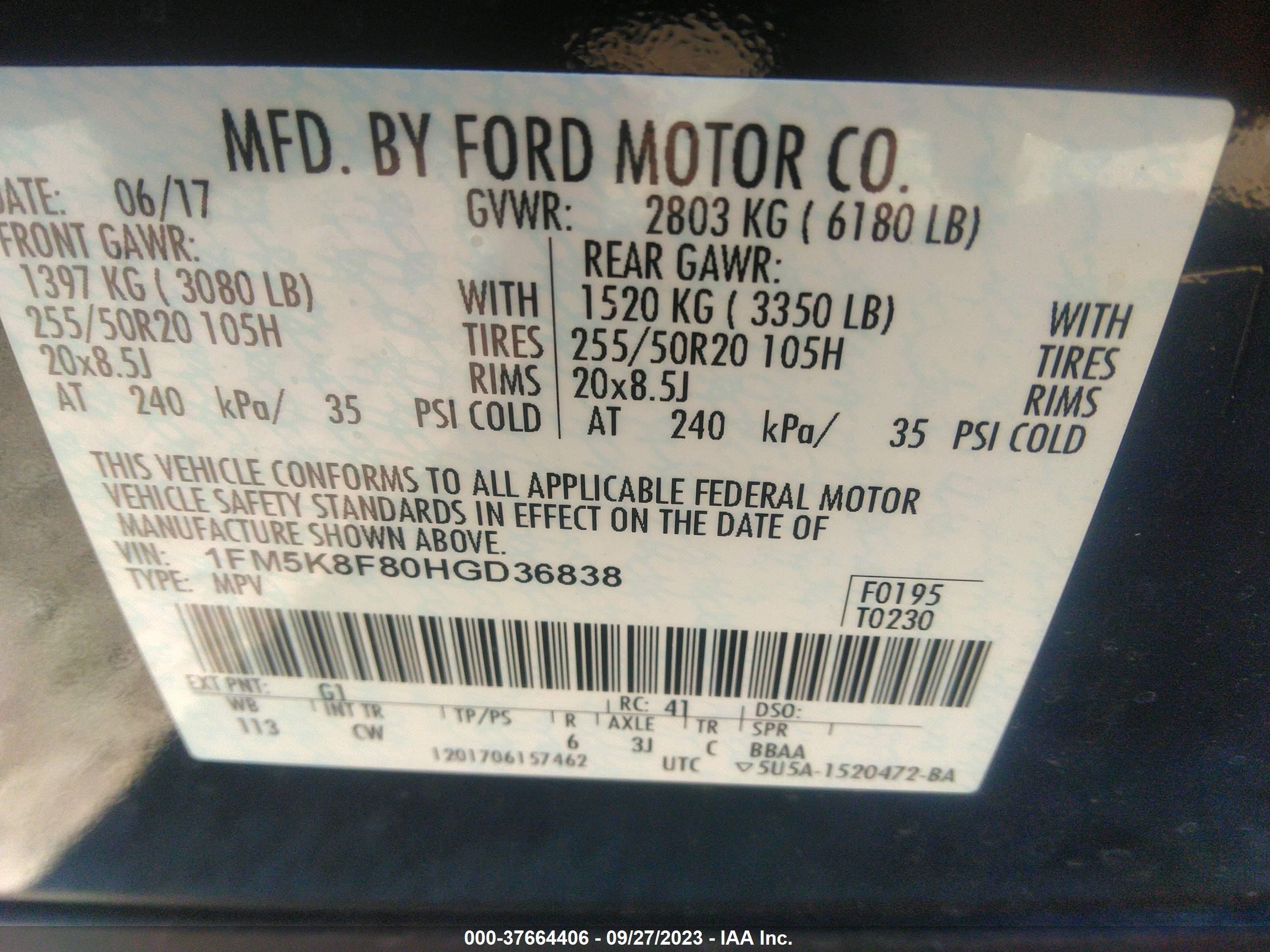 Photo 8 VIN: 1FM5K8F80HGD36838 - FORD EXPLORER 