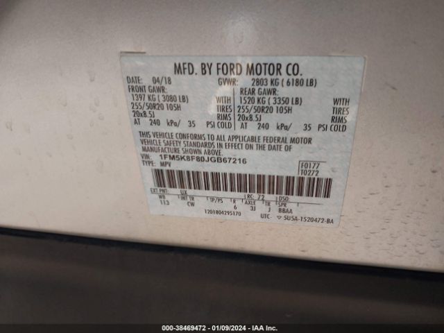 Photo 8 VIN: 1FM5K8F80JGB67216 - FORD EXPLORER 