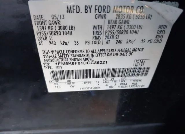 Photo 8 VIN: 1FM5K8F81DGC86221 - FORD EXPLORER 