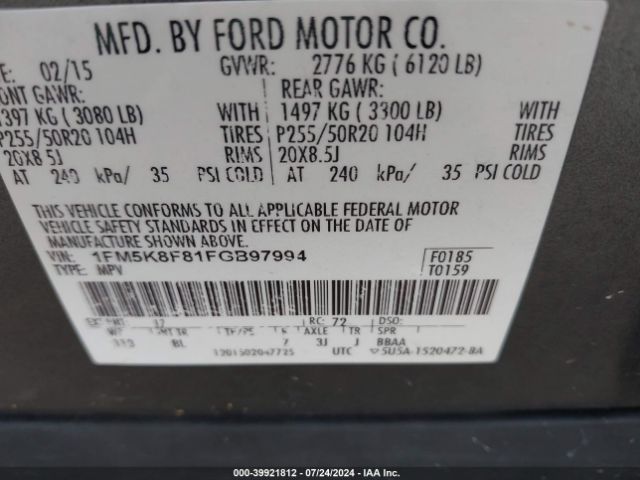 Photo 8 VIN: 1FM5K8F81FGB97994 - FORD EXPLORER 