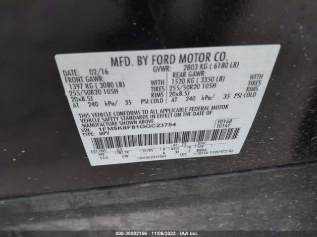 Photo 8 VIN: 1FM5K8F81GGC23754 - FORD EXPLORER 