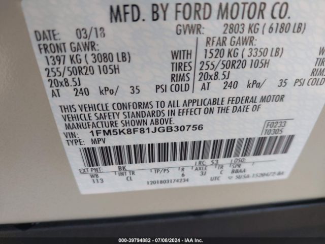 Photo 8 VIN: 1FM5K8F81JGB30756 - FORD EXPLORER 