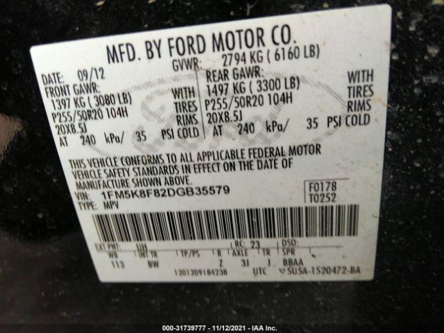 Photo 8 VIN: 1FM5K8F82DGB35579 - FORD EXPLORER 