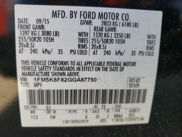 Photo 9 VIN: 1FM5K8F82GGA87750 - FORD EXPLORER L 