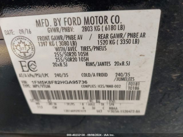 Photo 8 VIN: 1FM5K8F82HGA95736 - FORD EXPLORER 