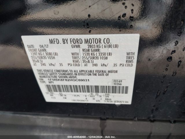 Photo 8 VIN: 1FM5K8F82HGC69031 - FORD EXPLORER 