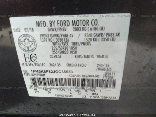 Photo 8 VIN: 1FM5K8F82JGC35533 - FORD EXPLORER 