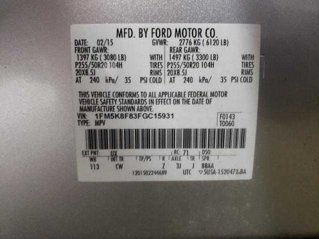 Photo 9 VIN: 1FM5K8F83FGC15931 - FORD EXPLORER L 