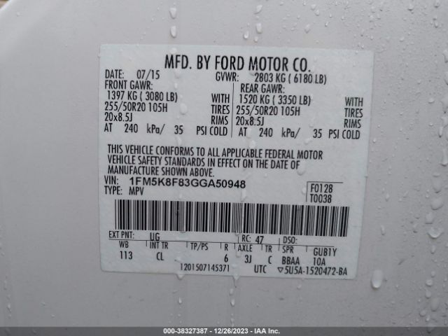 Photo 8 VIN: 1FM5K8F83GGA50948 - FORD EXPLORER 