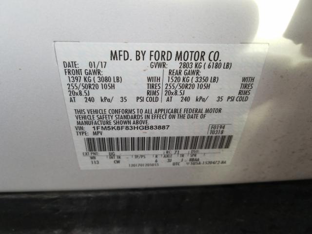 Photo 9 VIN: 1FM5K8F83HGB83887 - FORD EXPLORER L 