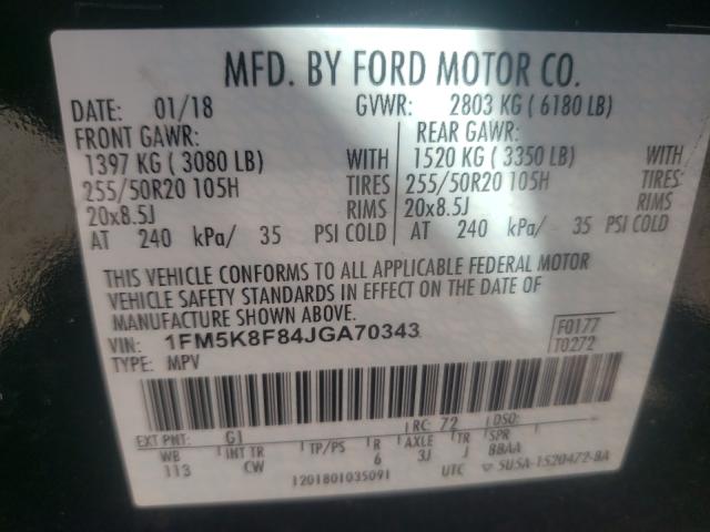 Photo 9 VIN: 1FM5K8F84JGA70343 - FORD EXPLORER L 