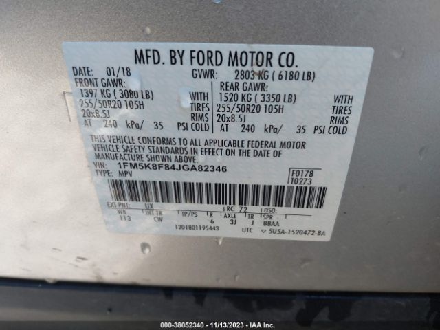 Photo 8 VIN: 1FM5K8F84JGA82346 - FORD EXPLORER 