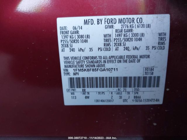 Photo 8 VIN: 1FM5K8F85FGA10711 - FORD EXPLORER 