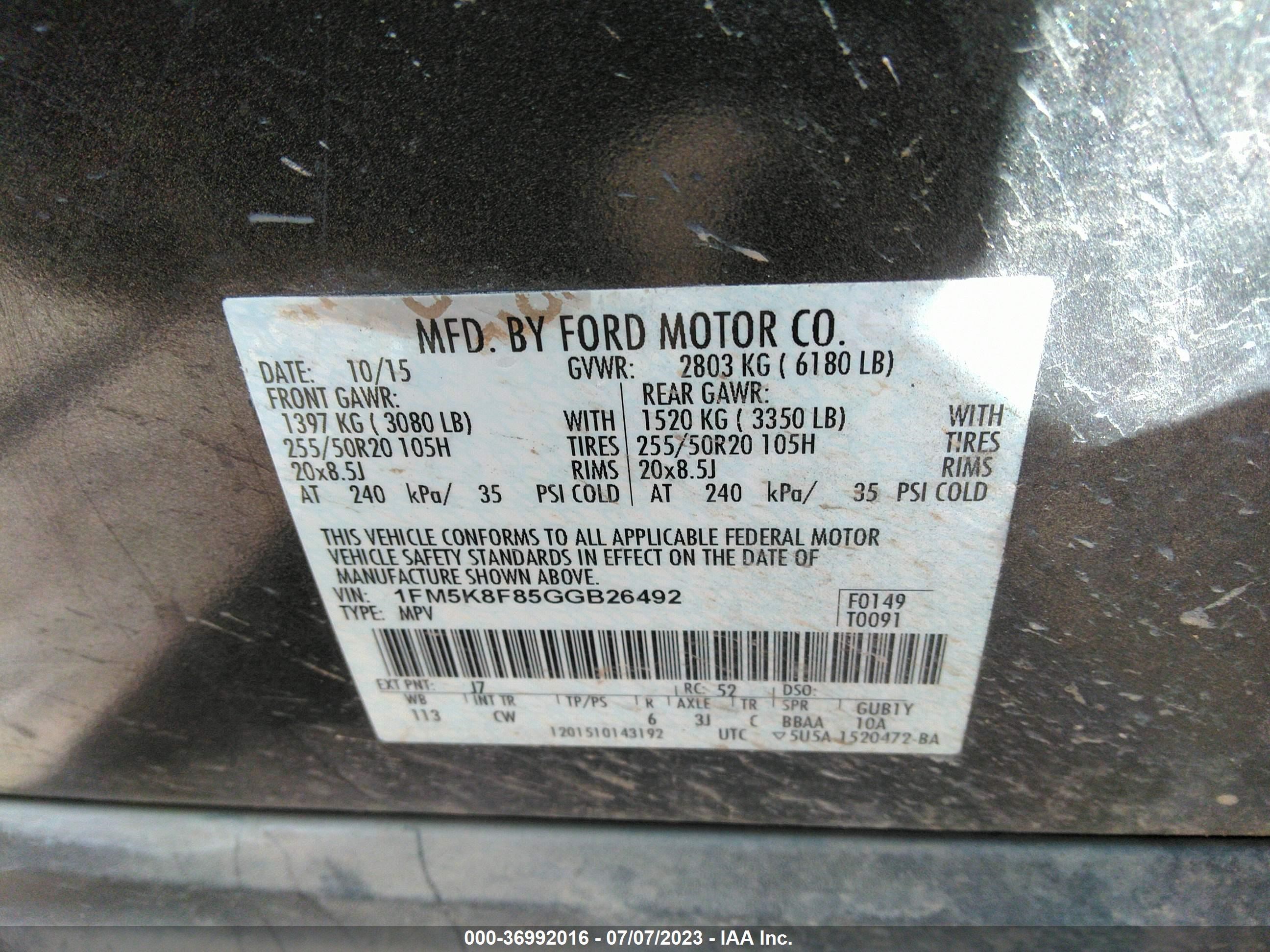 Photo 8 VIN: 1FM5K8F85GGB26492 - FORD EXPLORER 