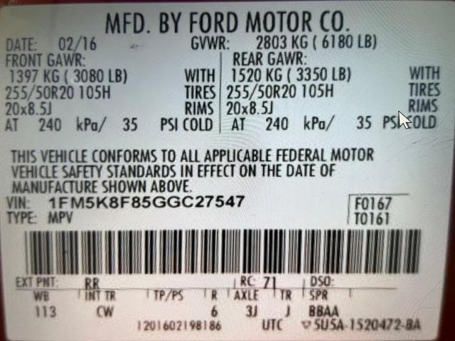 Photo 9 VIN: 1FM5K8F85GGC27547 - FORD EXPLORER L 