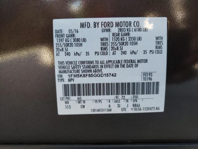 Photo 9 VIN: 1FM5K8F85GGD15742 - FORD EXPLORER L 