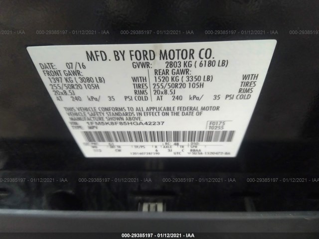 Photo 8 VIN: 1FM5K8F85HGA42237 - FORD EXPLORER 