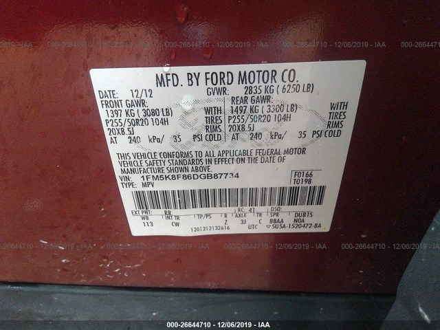 Photo 8 VIN: 1FM5K8F86DGB87734 - FORD EXPLORER 