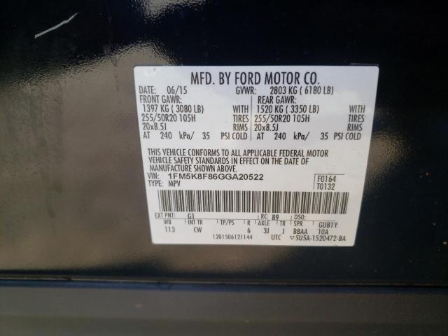 Photo 9 VIN: 1FM5K8F86GGA20522 - FORD EXPLORER L 