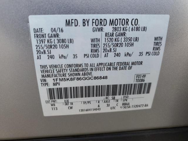 Photo 12 VIN: 1FM5K8F86GGC86848 - FORD EXPLORER L 