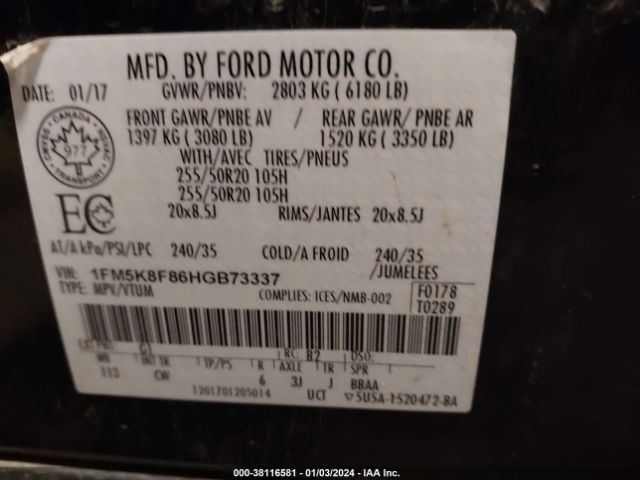 Photo 8 VIN: 1FM5K8F86HGB73337 - FORD EXPLORER 