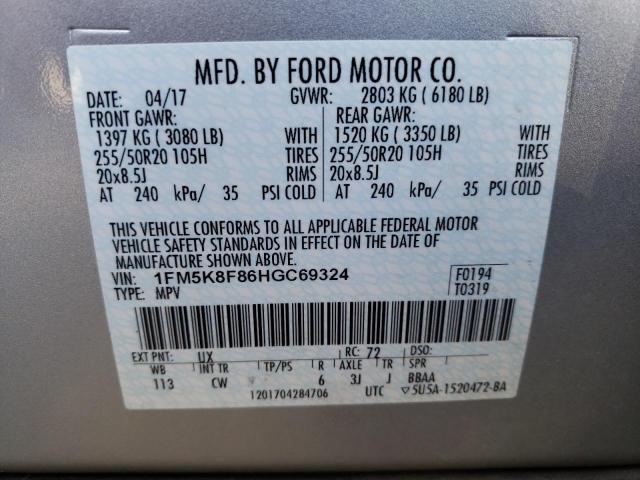 Photo 9 VIN: 1FM5K8F86HGC69324 - FORD EXPLORER L 