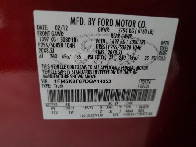 Photo 12 VIN: 1FM5K8F87DGA14353 - FORD EXPLORER L 