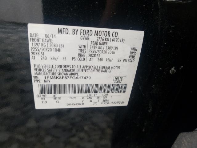 Photo 9 VIN: 1FM5K8F87FGA17479 - FORD EXPLORER L 