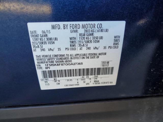 Photo 12 VIN: 1FM5K8F87GGA27365 - FORD EXPLORER L 