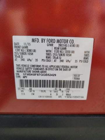 Photo 13 VIN: 1FM5K8F87GGB52429 - FORD EXPLORER L 