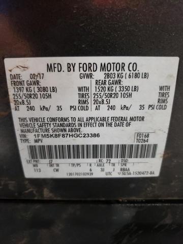 Photo 13 VIN: 1FM5K8F87HGC23386 - FORD EXPLORER L 